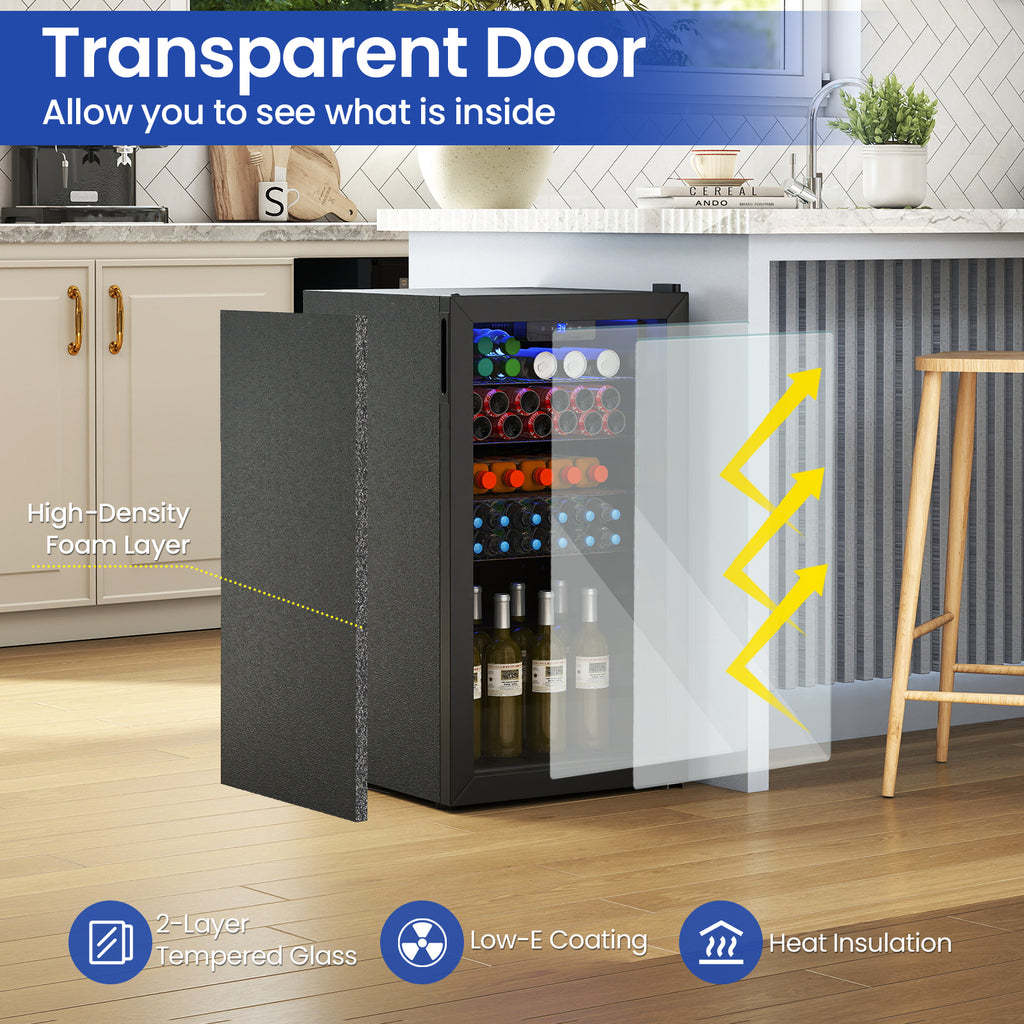 Beverage Refrigerator Cooler with Glass Door-Black