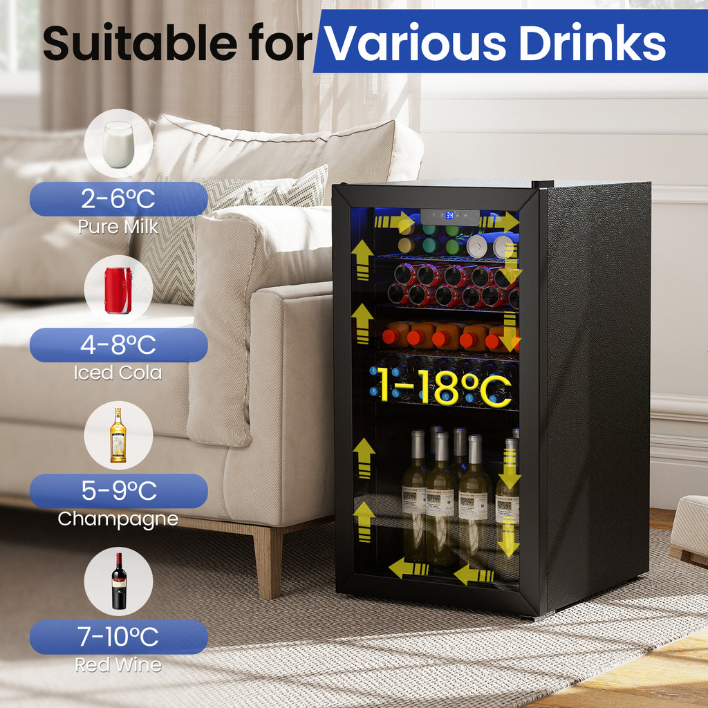 Beverage Refrigerator Cooler with Glass Door-Black