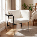 Modern Accent Chair with Tray Table and Solid Metal Frame-Beige