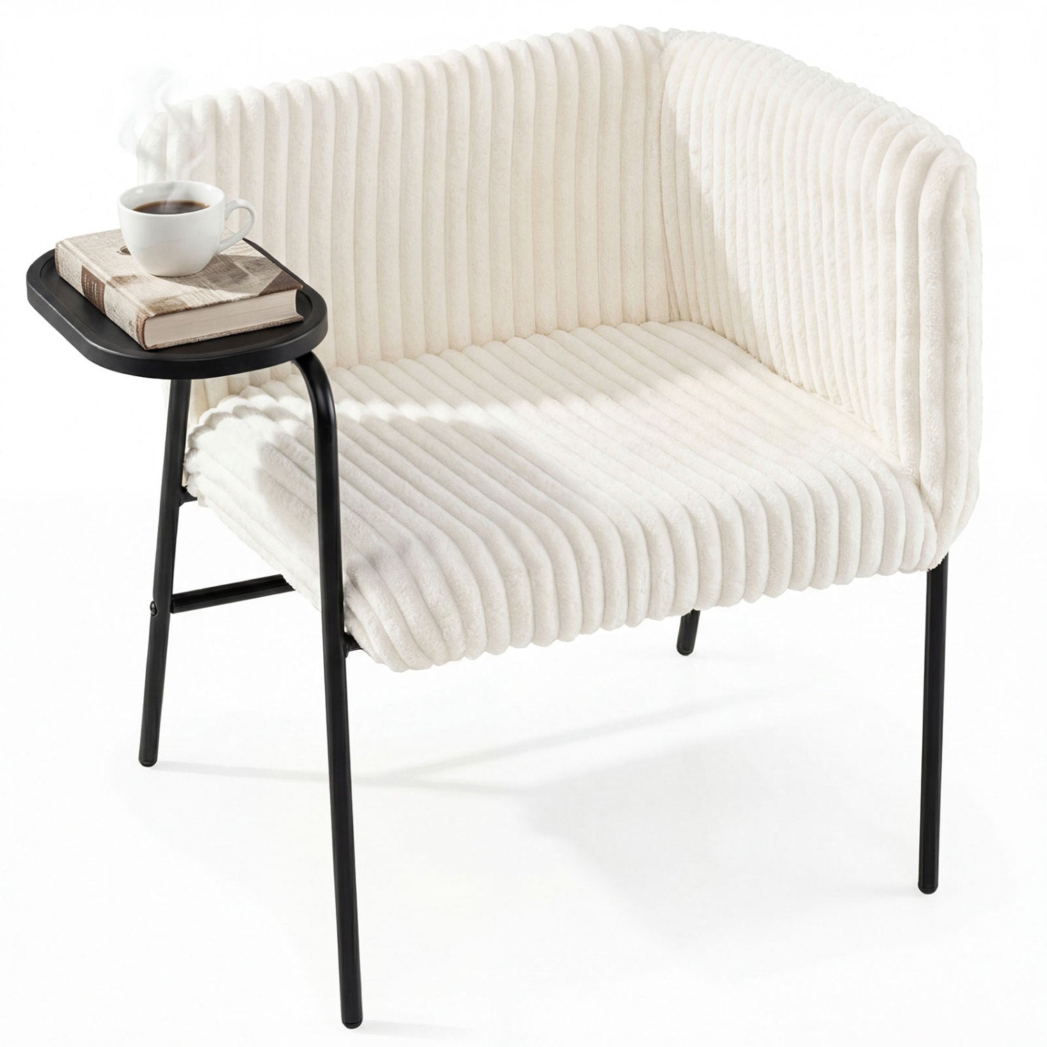 Modern Accent Chair with Tray Table and Solid Metal Frame-Beige
