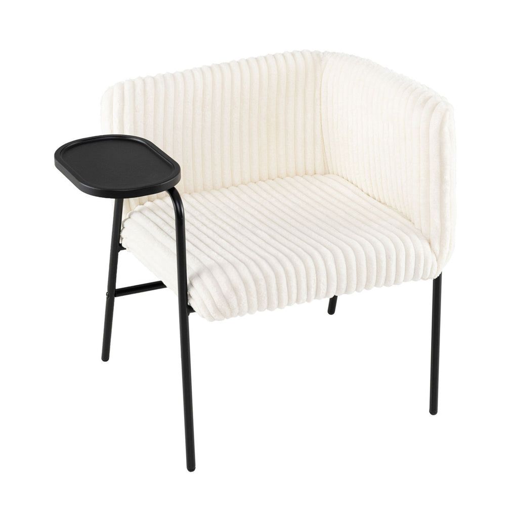 Modern Accent Chair with Tray Table and Solid Metal Frame-Beige