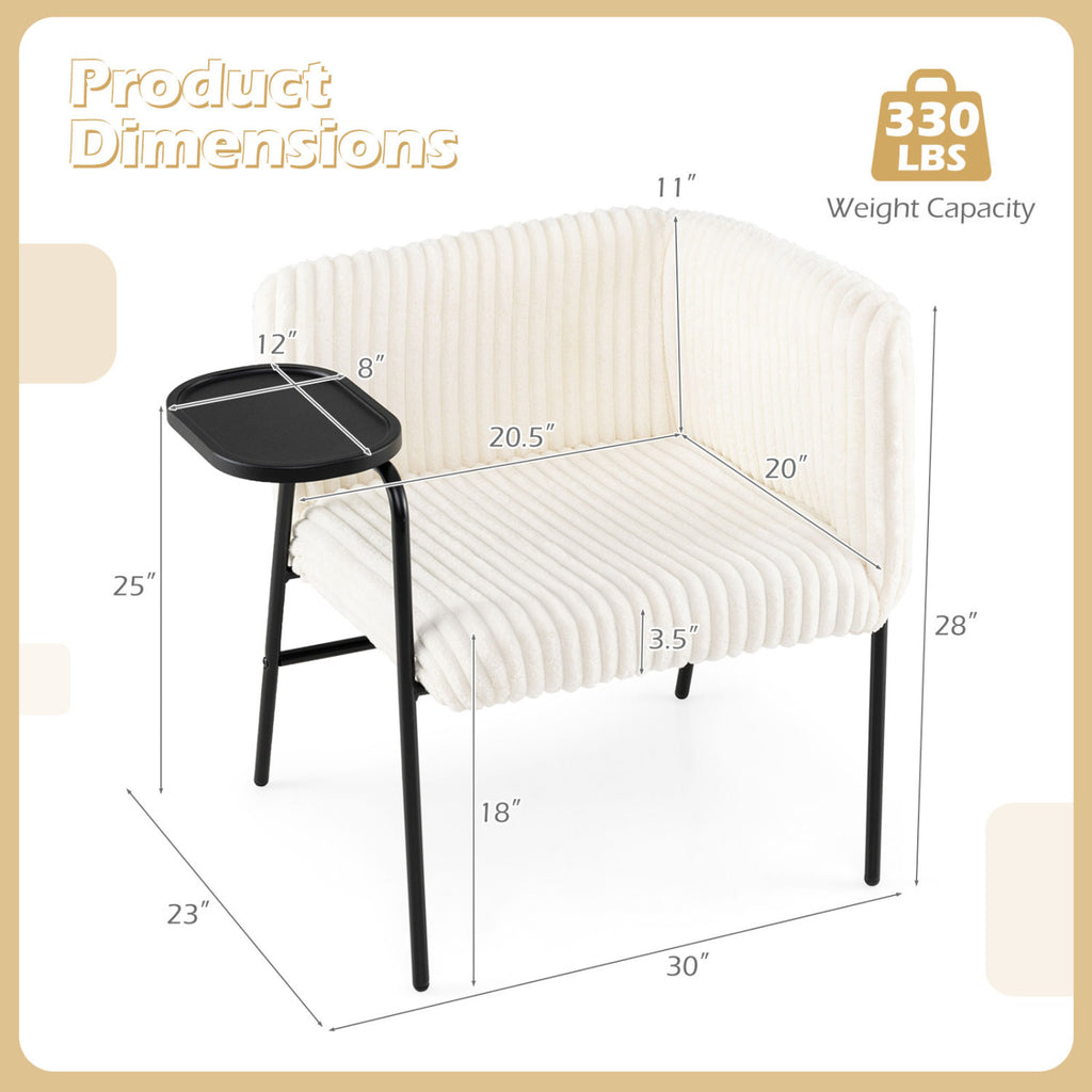 Modern Accent Chair with Tray Table and Solid Metal Frame-Beige