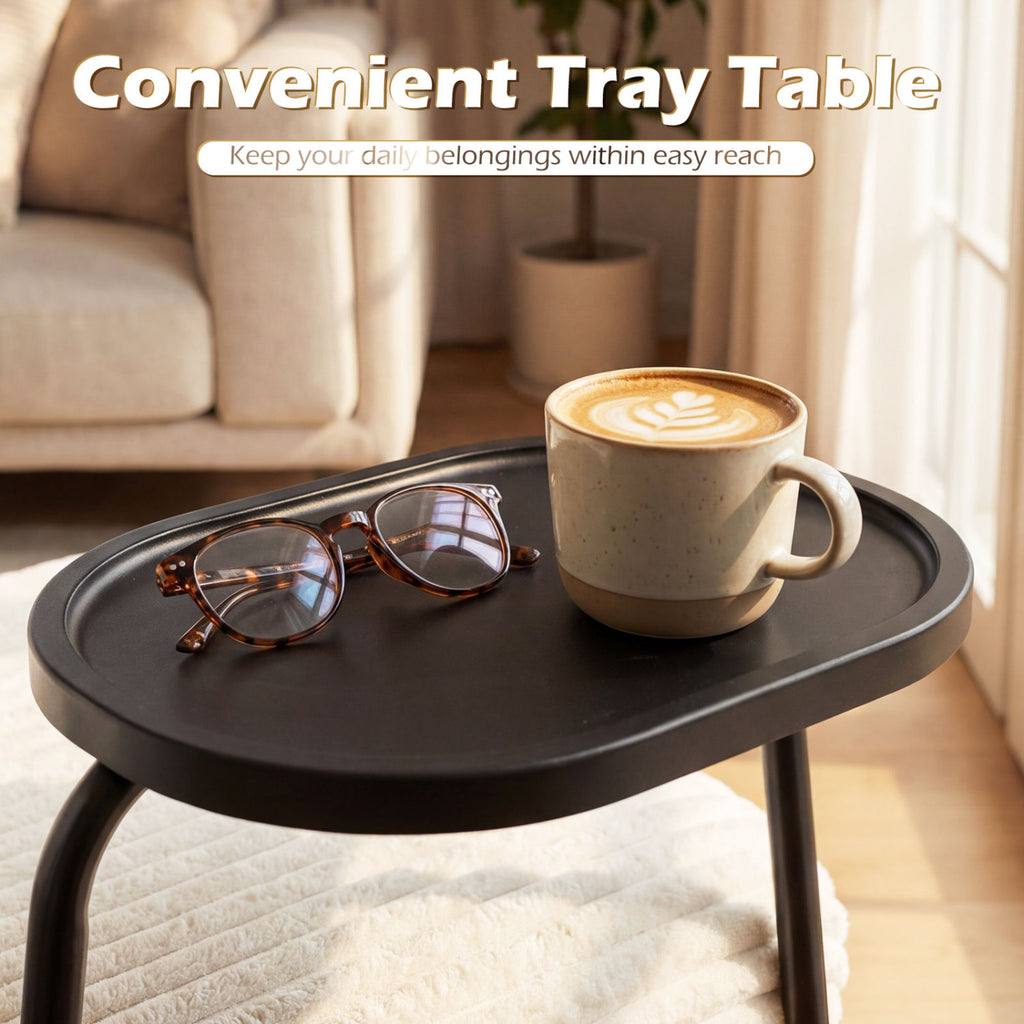 Modern Accent Chair with Tray Table and Solid Metal Frame-Beige