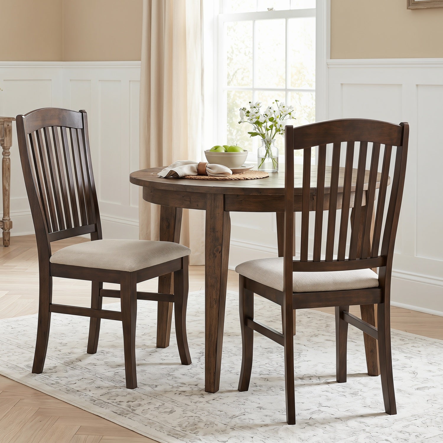 Dining Chairs Set of 2 Kitchen Side Chairs Mid-century Armless Dinette Chairs-Brown & White