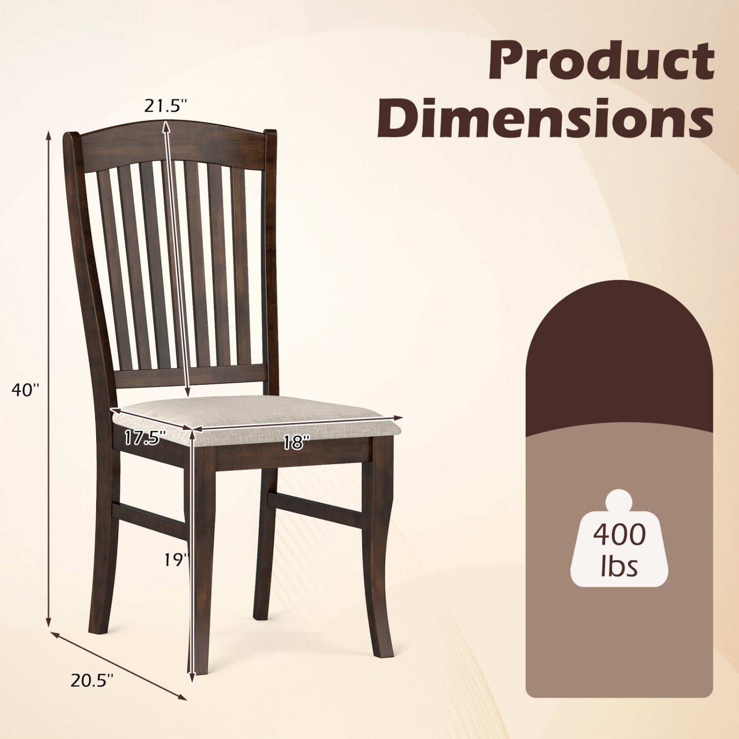 Dining Chairs Set of 2 Kitchen Side Chairs Mid-century Armless Dinette Chairs-Brown & White