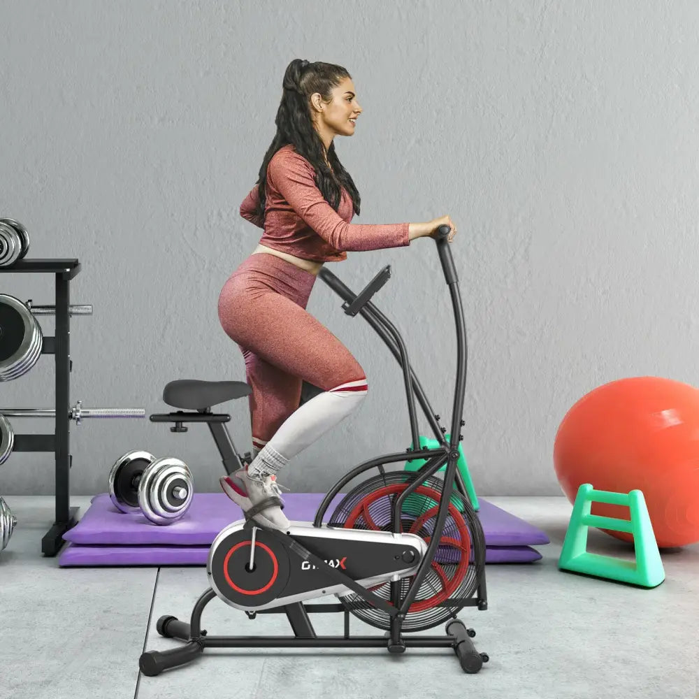 Upright Air Bike Fan Exercise Bike with Display Unlimite Resistance and Adjustable Seat-Black - Black - Exercise Bikes