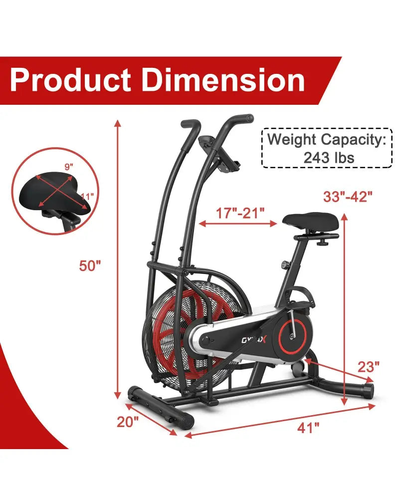 Upright Air Bike Fan Exercise Bike with Display Unlimite Resistance and Adjustable Seat-Black - Black - Exercise Bikes