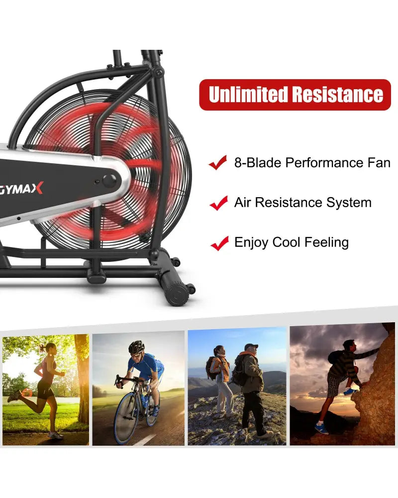 Upright Air Bike Fan Exercise Bike with Display Unlimite Resistance and Adjustable Seat-Black - Black - Exercise Bikes