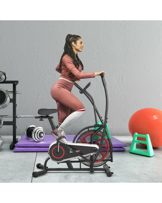 Upright Air Bike Fan Exercise Bike with Display Unlimite Resistance and Adjustable Seat-Black - Black - Exercise Bikes