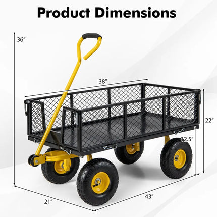 Utility Garden Wagon with 4 Removable Side Panels and 900/1200 LBS Load Capacity-43 X21 X 36 Inch - Garden Carts