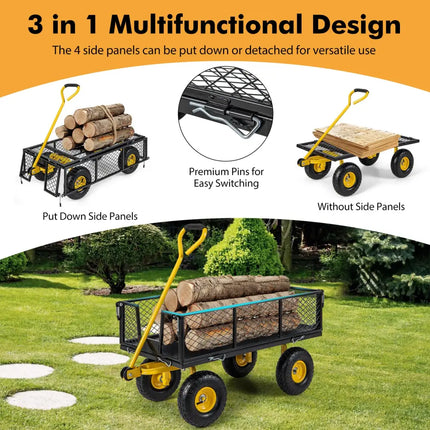 Utility Garden Wagon with 4 Removable Side Panels and 900/1200 LBS Load Capacity-43 X21 X 36 Inch - Garden Carts