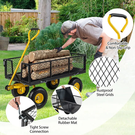 Utility Garden Wagon with 4 Removable Side Panels and 900/1200 LBS Load Capacity-43 X21 X 36 Inch - Garden Carts