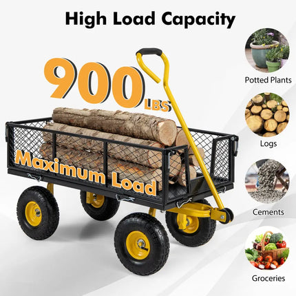 Utility Garden Wagon with 4 Removable Side Panels and 900/1200 LBS Load Capacity-43 X21 X 36 Inch - Garden Carts