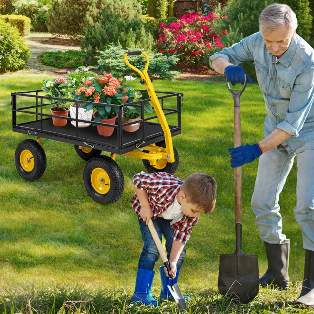 Utility Garden Wagon with 4 Removable Side Panels and 900/1200 LBS Load Capacity-53’’ x 30’’ x 42’’ - Garden Carts