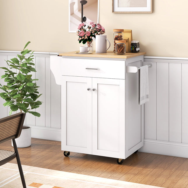 Utility Rolling Storage Cabinet Kitchen Island Cart with Spice Rack-White - White - Kitchen Islands & Carts