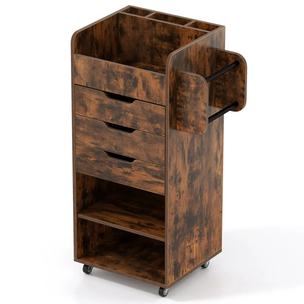 Utility Trolley with Open Shelves and 3 Drawers-Rustic Brown - Rustic Brown - Bookcases