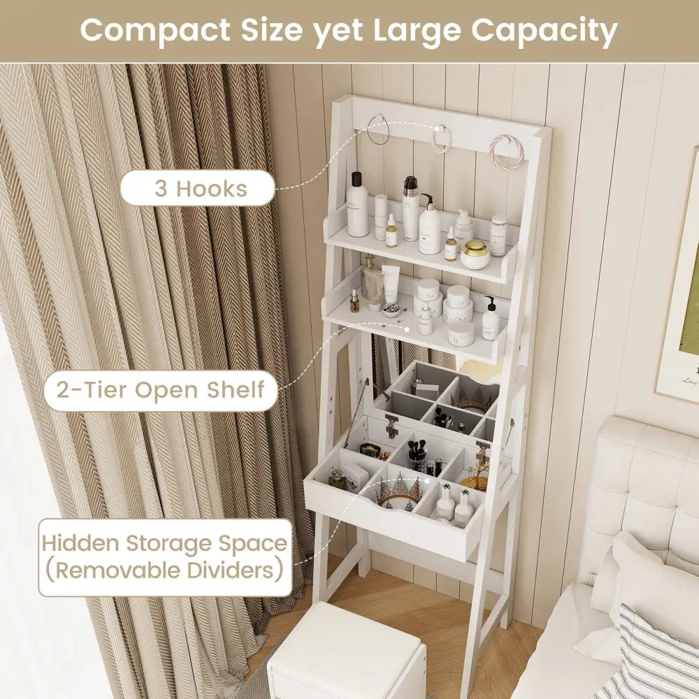Vanity Desk Set with Flip Top Mirror Hidden Storage Compartments and Cushioned Stool-White - White - Makeup Vanities