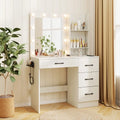 Vanity Desk with 3-Color Lights and Power Outlets-White - White - Makeup Vanities