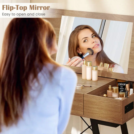 Vanity Desk with Flip Top Mirror Makeup Dressing Table-Rustic Brown - Rustic Brown - Makeup Vanities
