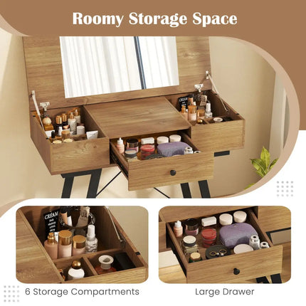 Vanity Desk with Flip Top Mirror Makeup Dressing Table-Rustic Brown - Rustic Brown - Makeup Vanities