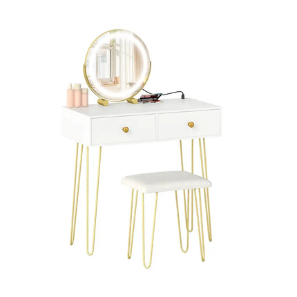 Vanity Desk with with Lighted Adjustable Mirror for Bedroom-White - White - Makeup Vanities