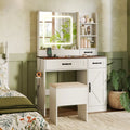 Vanity Desk with Mirror and Lights Farmhouse Makeup Dressing Table-White - White - Makeup Vanities