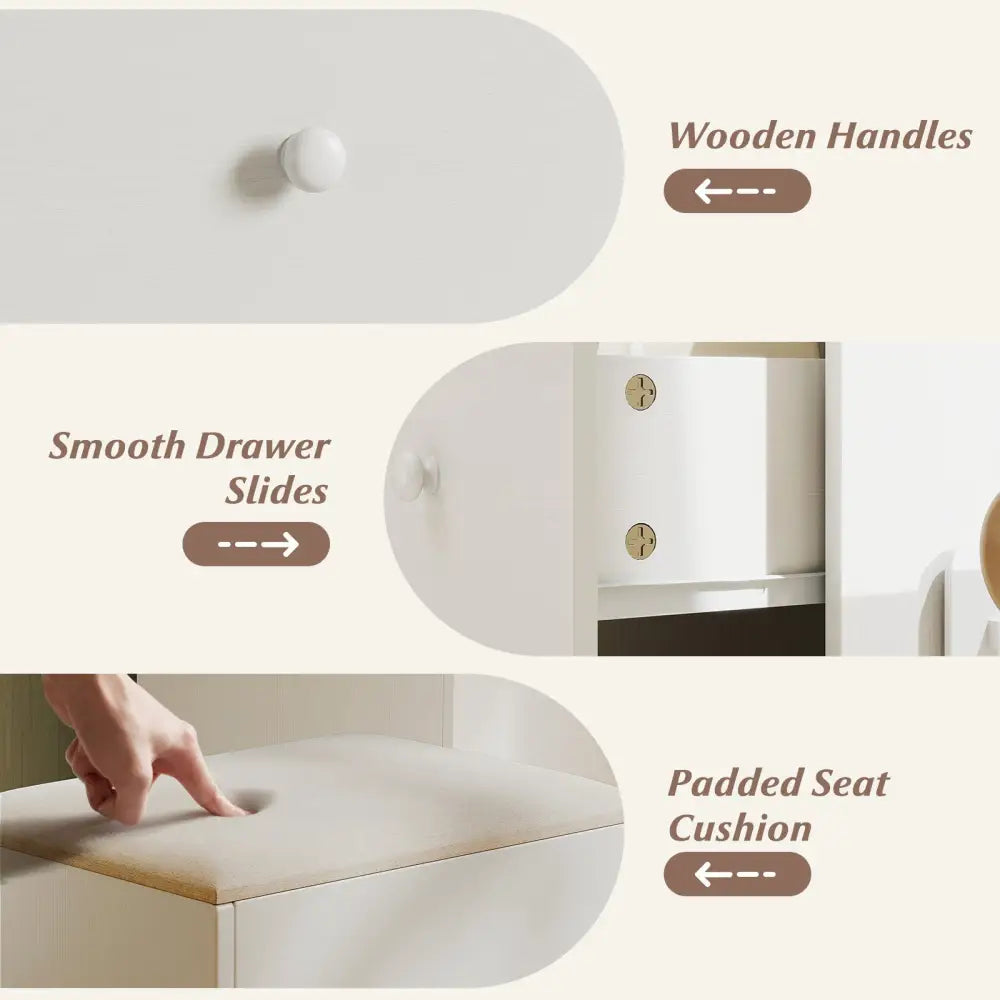 Vanity Desk with Mirror and Lights Makeup Dressing Table Vanity Table and Stool Set-White - White - Makeup Vanities