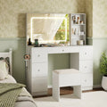 Vanity Desk with Mirror and Lights Makeup Dressing Table Vanity Table and Stool Set-White - White - Makeup Vanities