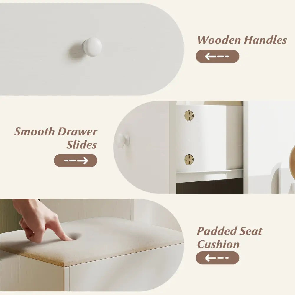 Vanity Desk with Mirror and Lights Makeup Dressing Table Vanity Table and Stool Set-White - White - Makeup Vanities