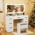 Vanity Desk with Mirror and Lights Makeup Table with Power Outlets-White - White - Makeup Vanities