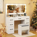 Vanity Desk with Mirror and Lights Makeup Table with Power Outlets-White - White - Makeup Vanities