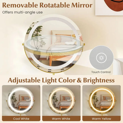 Vanity Desk with Rotatable Lighted Mirror 55 Inch Makeup Vanity Table-White - White - Makeup Vanities