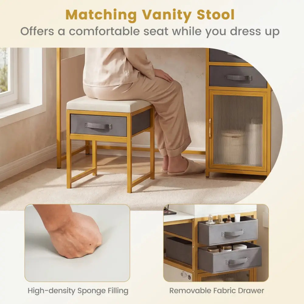 Vanity Desk with Rotatable Lighted Mirror 55 Inch Makeup Vanity Table-White - White - Makeup Vanities