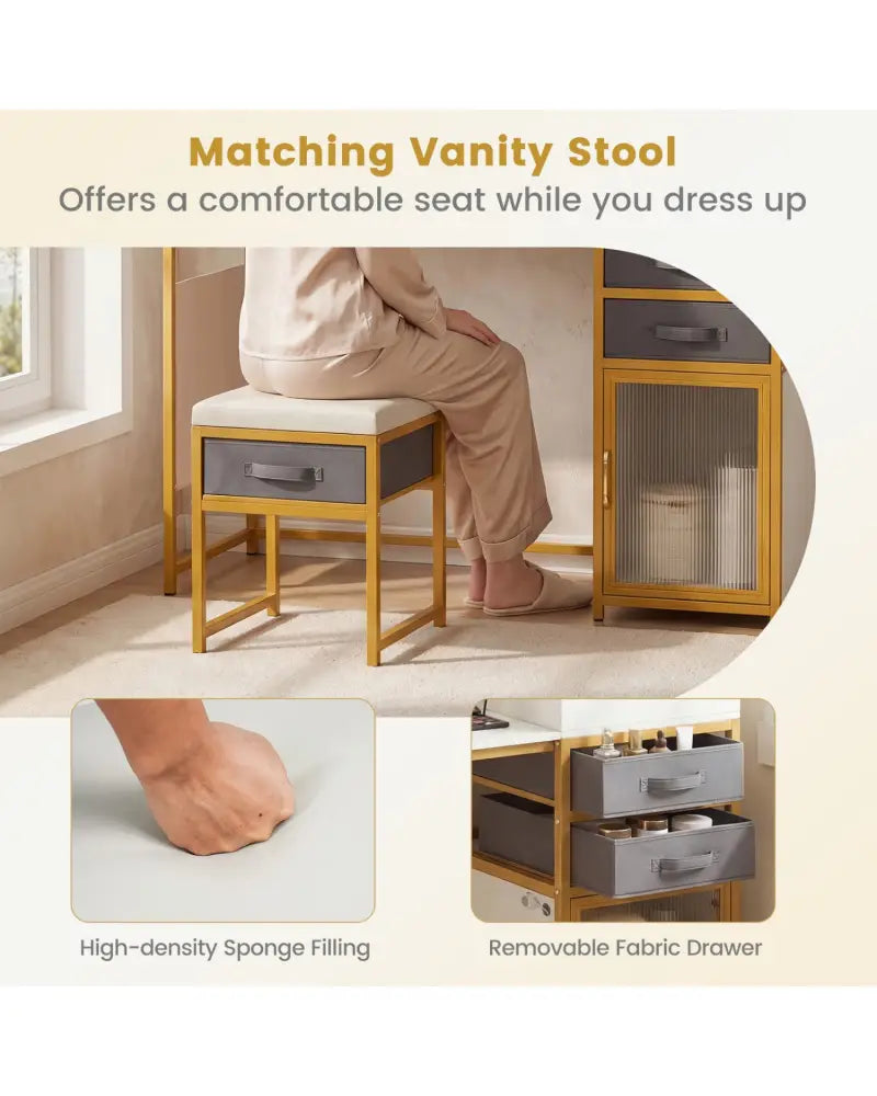 Vanity Desk with Rotatable Lighted Mirror 55 Inch Makeup Vanity Table-White - White - Makeup Vanities