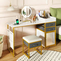 Vanity Desk with Rotatable Lighted Mirror 55 Inch Makeup Vanity Table-White - White - Makeup Vanities