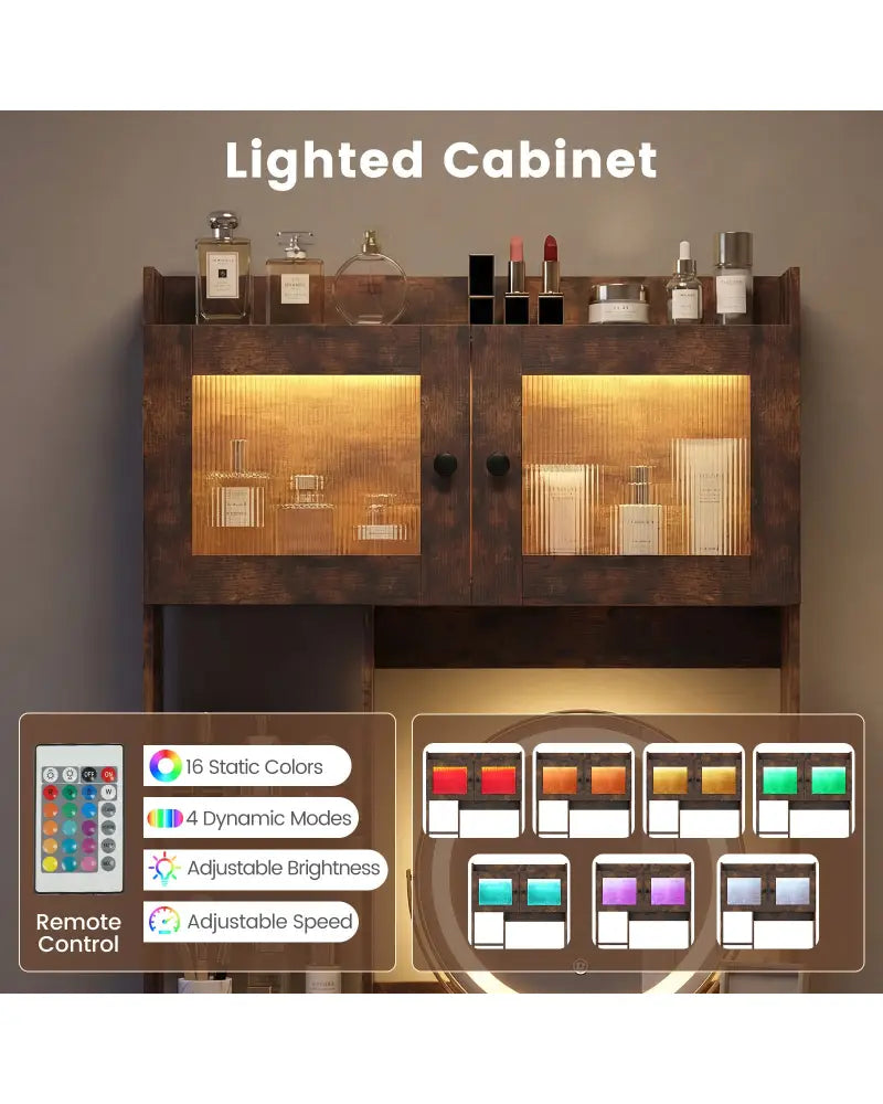 Vanity Desk with Rotatable Mirror and Lights Modern Dressing Table with 3 Light Colors-Brown - Brown - Makeup Vanities