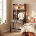 Vanity Desk with Rotatable Mirror and Lights Modern Dressing Table with 3 Light Colors-Brown - Brown - Makeup Vanities