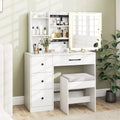 Vanity Desk with Sliding Mirror and Lights Makeup Table and Chair Set with 4 Drawers-White - White - Makeup Vanities