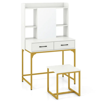Vanity Desk with Storage Drawers and Charging Station-White - White - Makeup Vanities