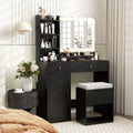 Vanity Dressing Table and Chair Set with Mirror and Lights-Black - Black - Makeup Vanities