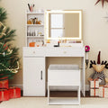 Vanity Dressing Table and Chair Set with Mirror and Lights-White - White - Makeup Vanities