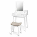 Vanity Dressing Table Set Flip Mirror Desk Furniture Stool - White - Makeup Vanities