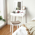 Vanity Dressing Table Set Flip Mirror Desk Furniture Stool - White - Makeup Vanities