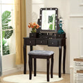 Vanity Dressing Table Set with 10 Dimmable Bulbs and Cushioned Stool-Brown - Brown - Makeup Vanities