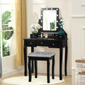 Vanity Dressing Table Set with 10 Dimmable Bulbs and Cushioned Stool-Black - Black - Makeup Vanities