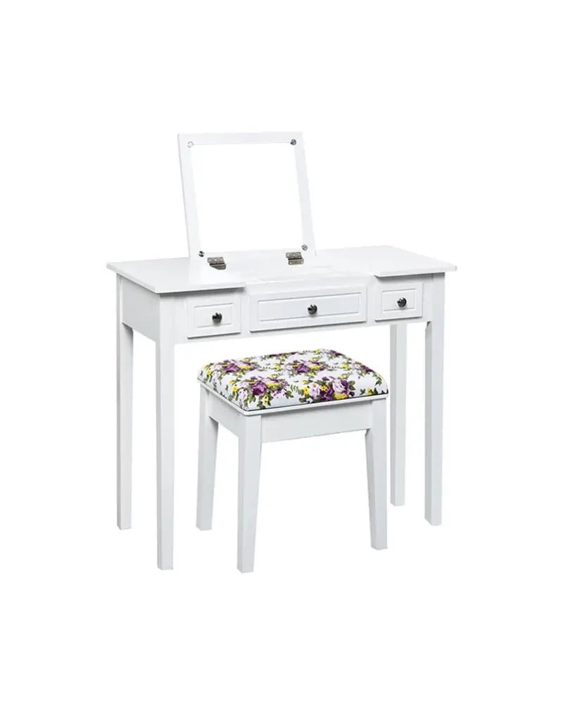 Vanity Dressing Table Set with Flip Top Mirror and 3 Drawers - White - Makeup Vanities