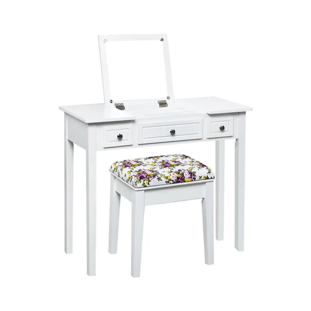 Vanity Dressing Table Set with Flip Top Mirror and 3 Drawers - White - Makeup Vanities