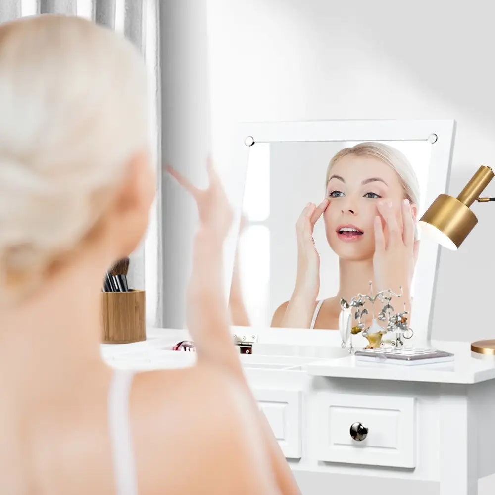 Vanity Dressing Table Set with Flip Top Mirror and 3 Drawers - White - Makeup Vanities