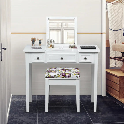 Vanity Dressing Table Set with Flip Top Mirror and 3 Drawers - White - Makeup Vanities