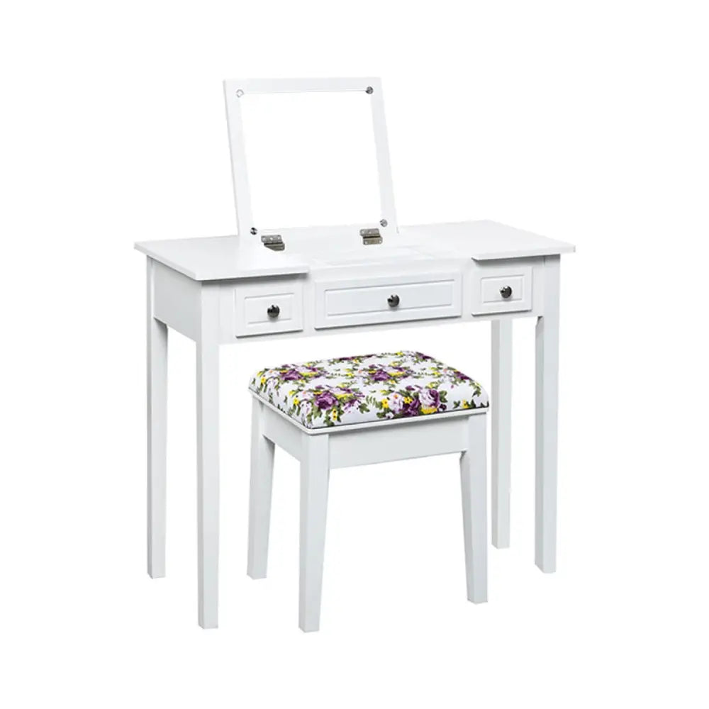 Vanity Dressing Table Set with Flip Top Mirror and 3 Drawers - White - Makeup Vanities